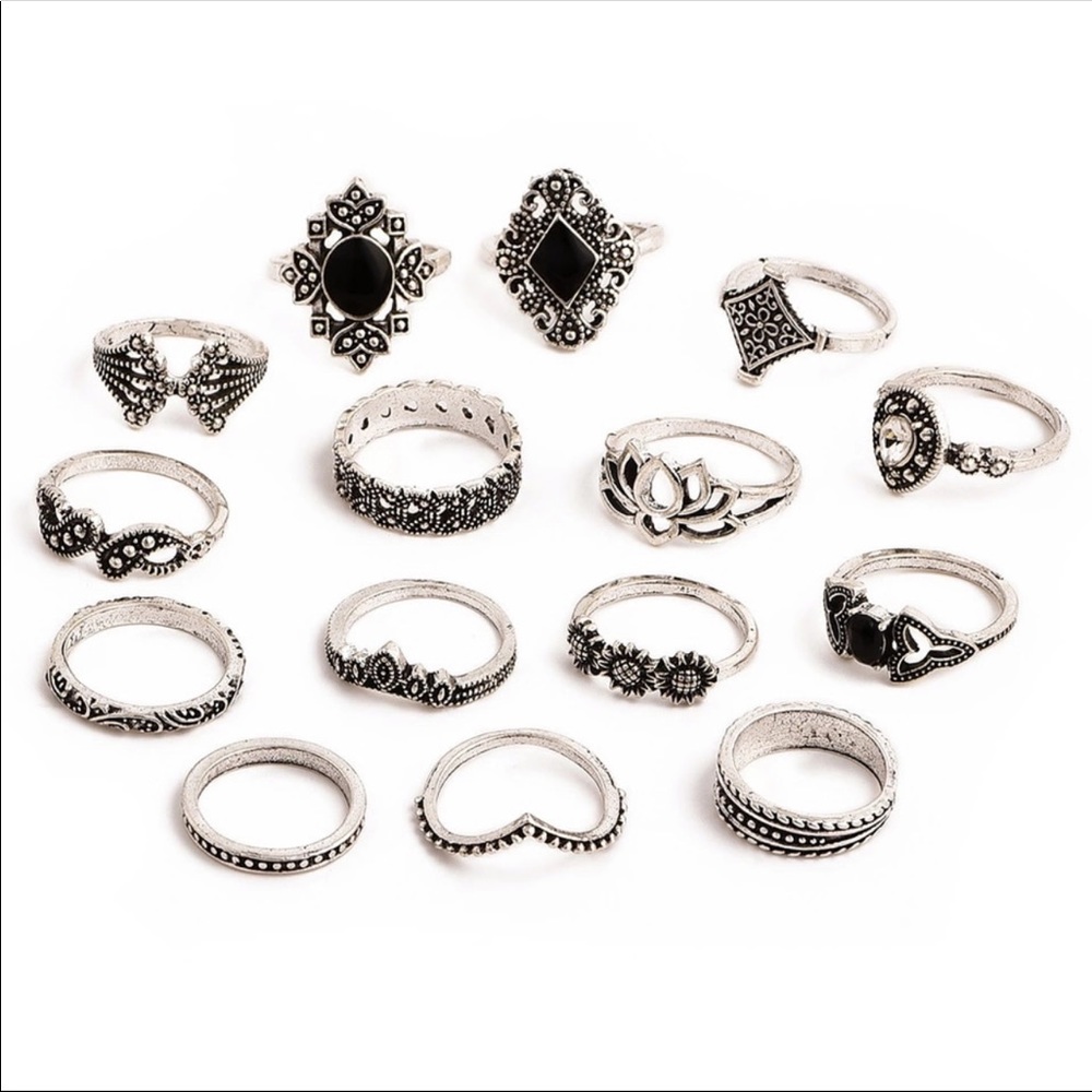 KATE ✨ 15 silver black midi rings - Picture 3 of 3